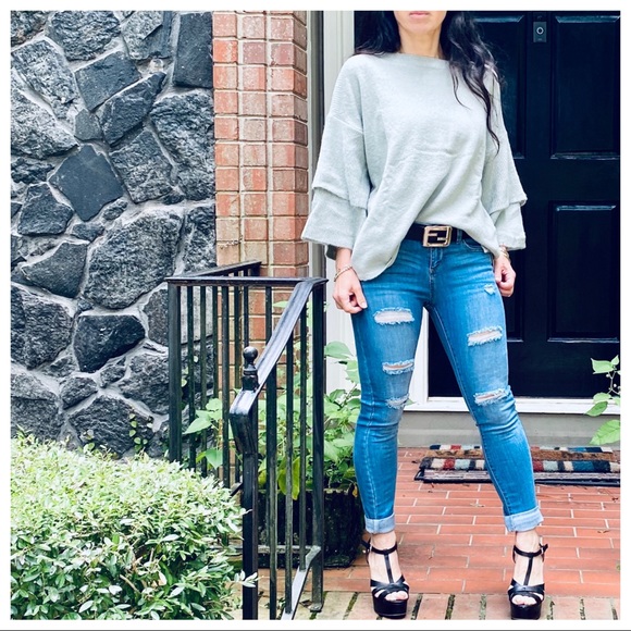 BOHO CHIC LAYERED SLEEVES LOOSE FIT SWEATER - Picture 9 of 16